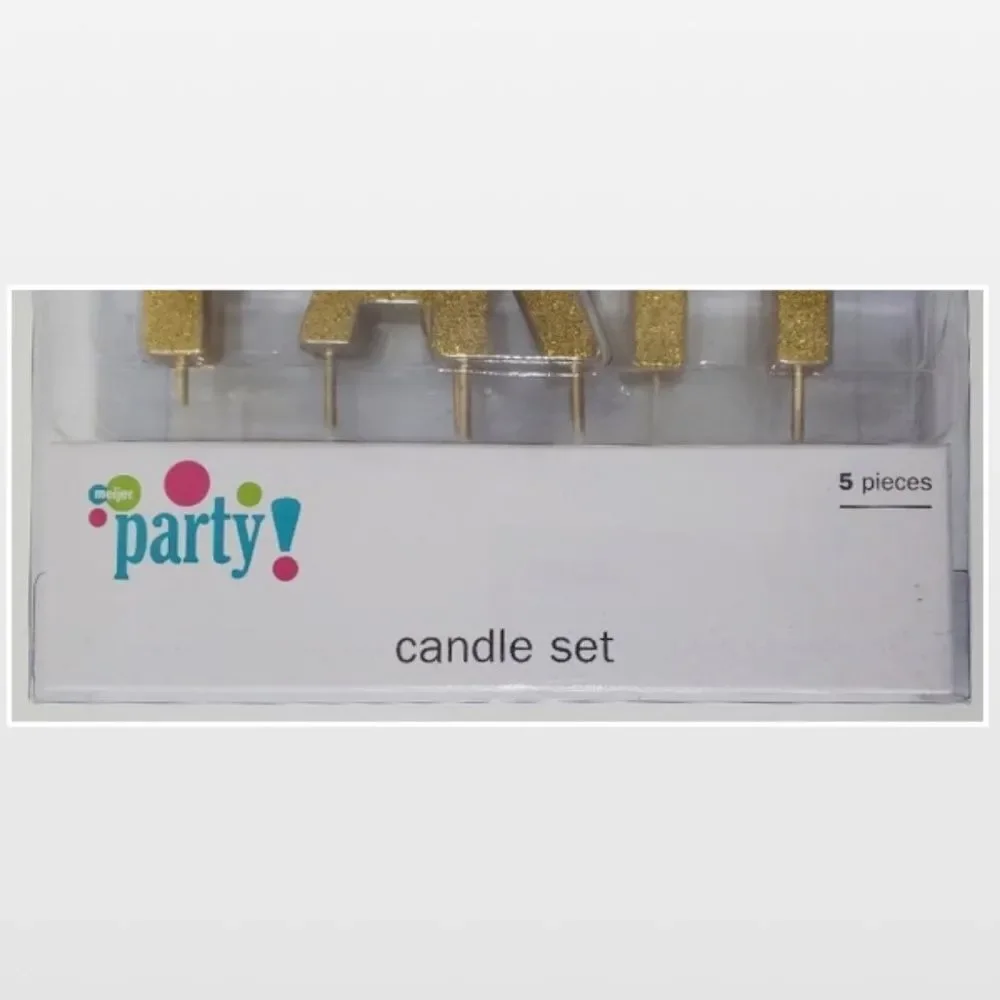 New Live Laugh Celebrate Candle Set Gold Birthday Party Glitter Sparkle NWT
